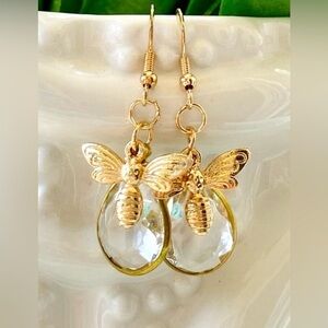 Honey Bee Clear + Gold Jeweled Drop Earrings